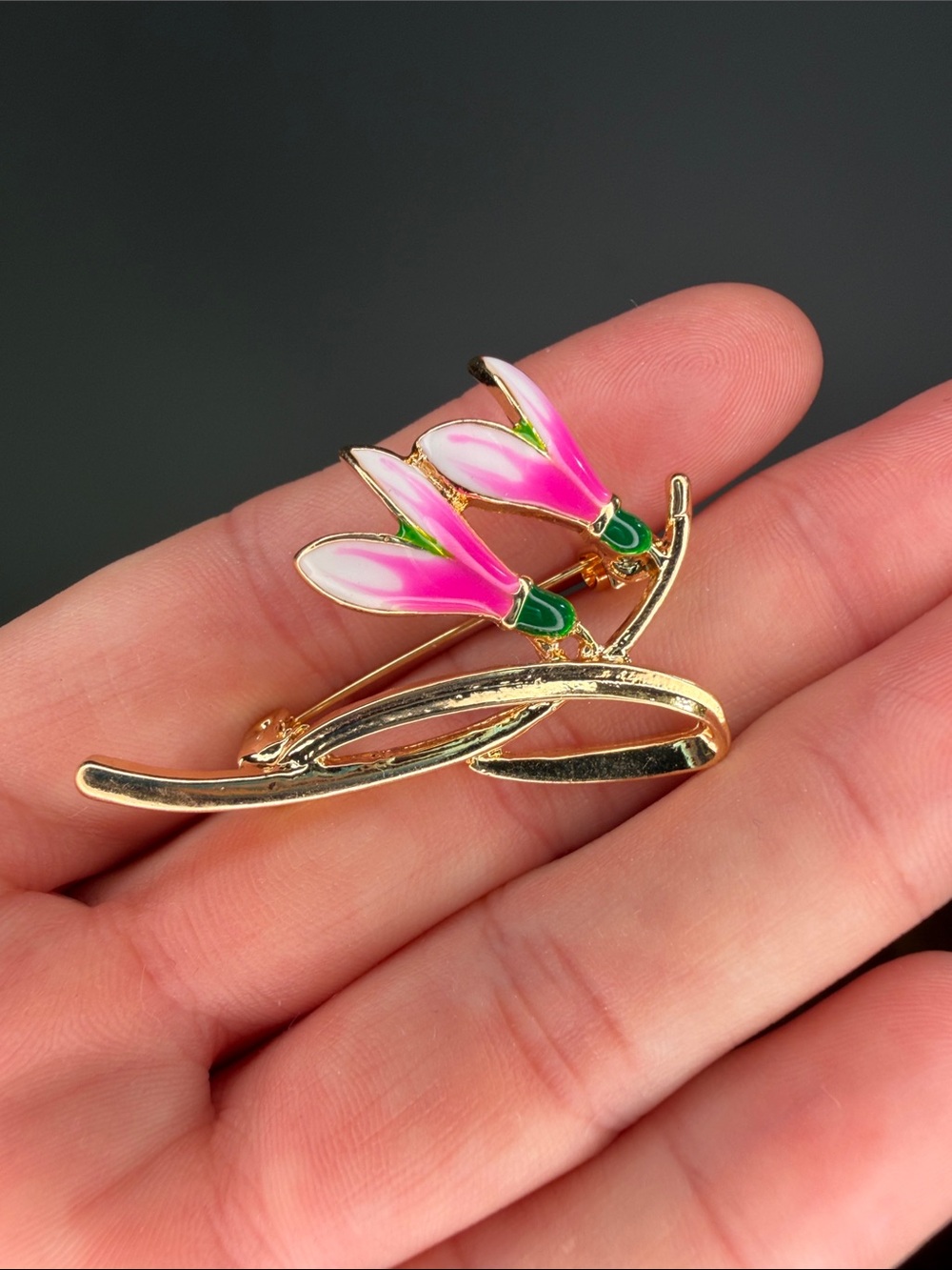 Gold-Tone Pink Enamel Floral Brooch - Women Jewelry